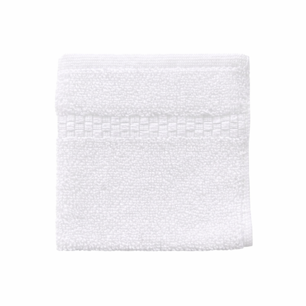 White washcloth displayed flat, highlighting a clean finish, durable weave, and an elegant, hotel-inspired look