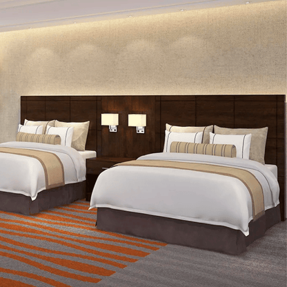 Mia Bella Walnut Colored Wood Bed - Two Beds - Side View