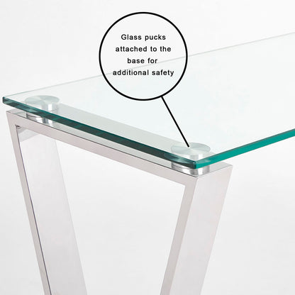 Sleek and durable Tempered Glass, Stainless Steel finish for décor with contemporary design.