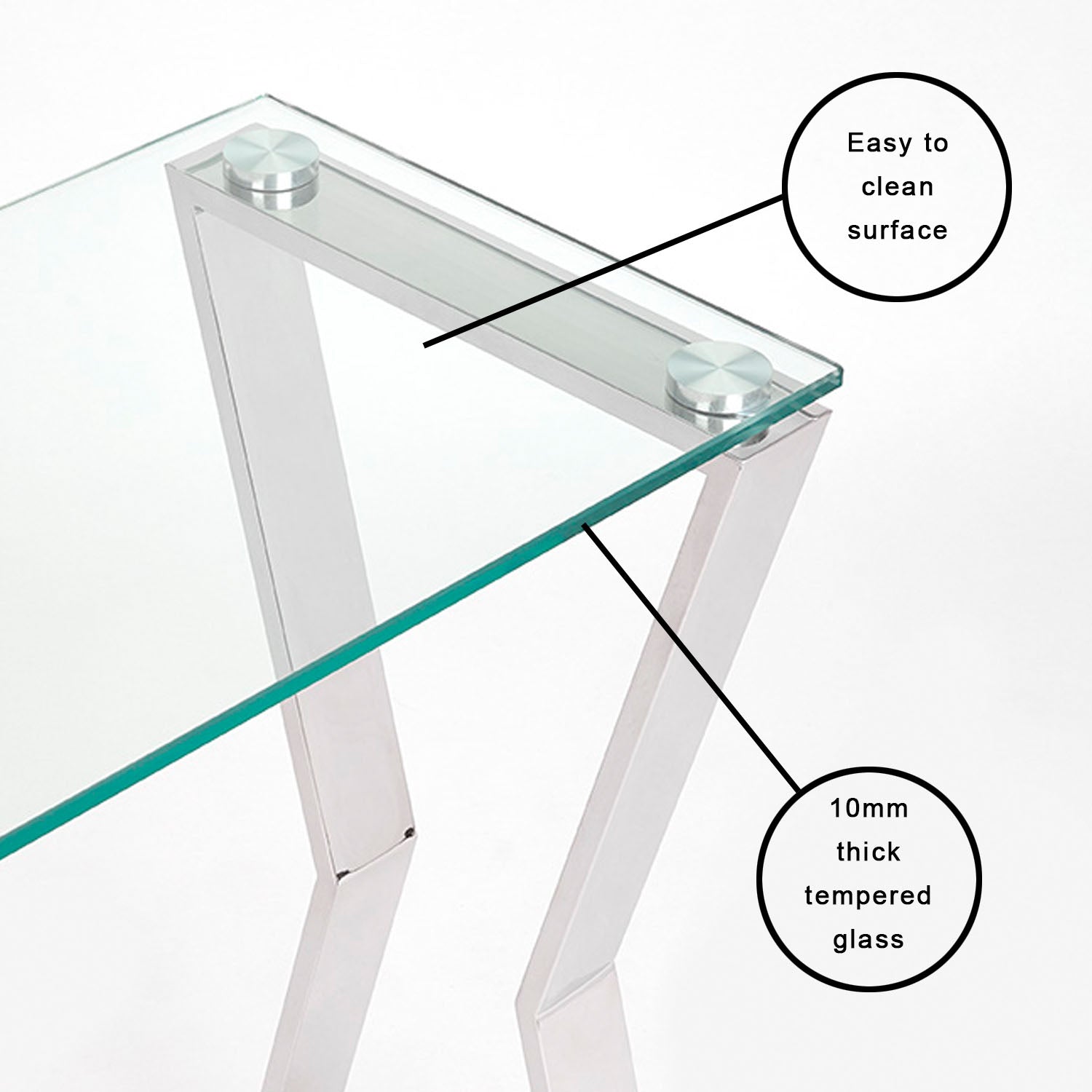 Tempered Glass Top, Stainless Steel Base for Modern elegance and enduring quality.