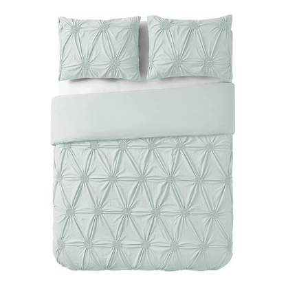 3pc Floral Ruched Duvet Cover Set / Pale Blue