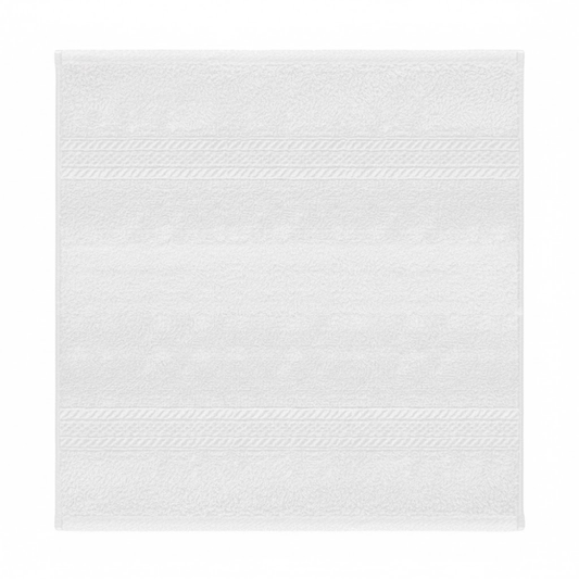 Plush cotton washcloth with a soft, thick texture and a classic dobby border for a spa-inspired cleansing experience