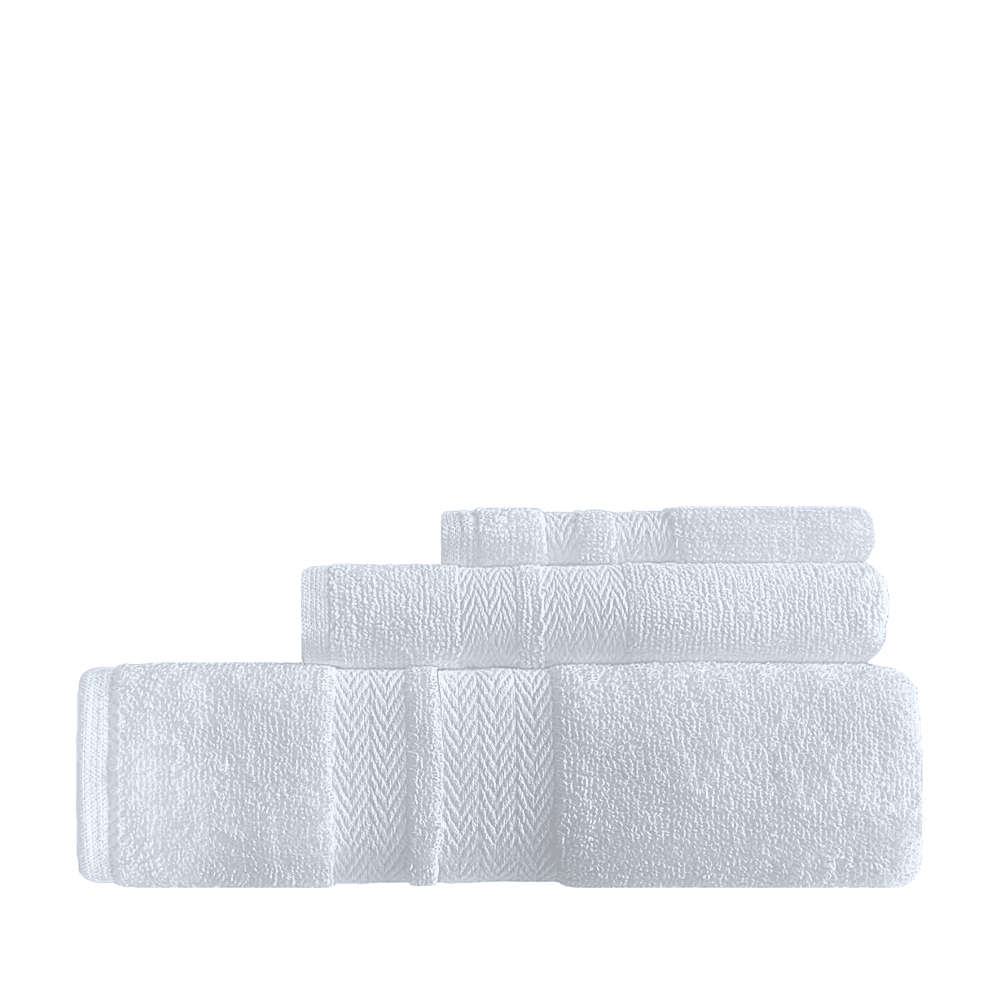 Elegant hotel towels available in various sizes and quantities, perfect for creating a seamless and comfortable washroom experience for your guests. BWG Series - 3 Pc Towel Set - White Background