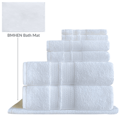 High-quality towels designed for long-term use in hospitality, combining elegance, quick-dry properties, and bulk quantity options for diverse needs. BWG Series - 7 Pc Towel Set - White Background
