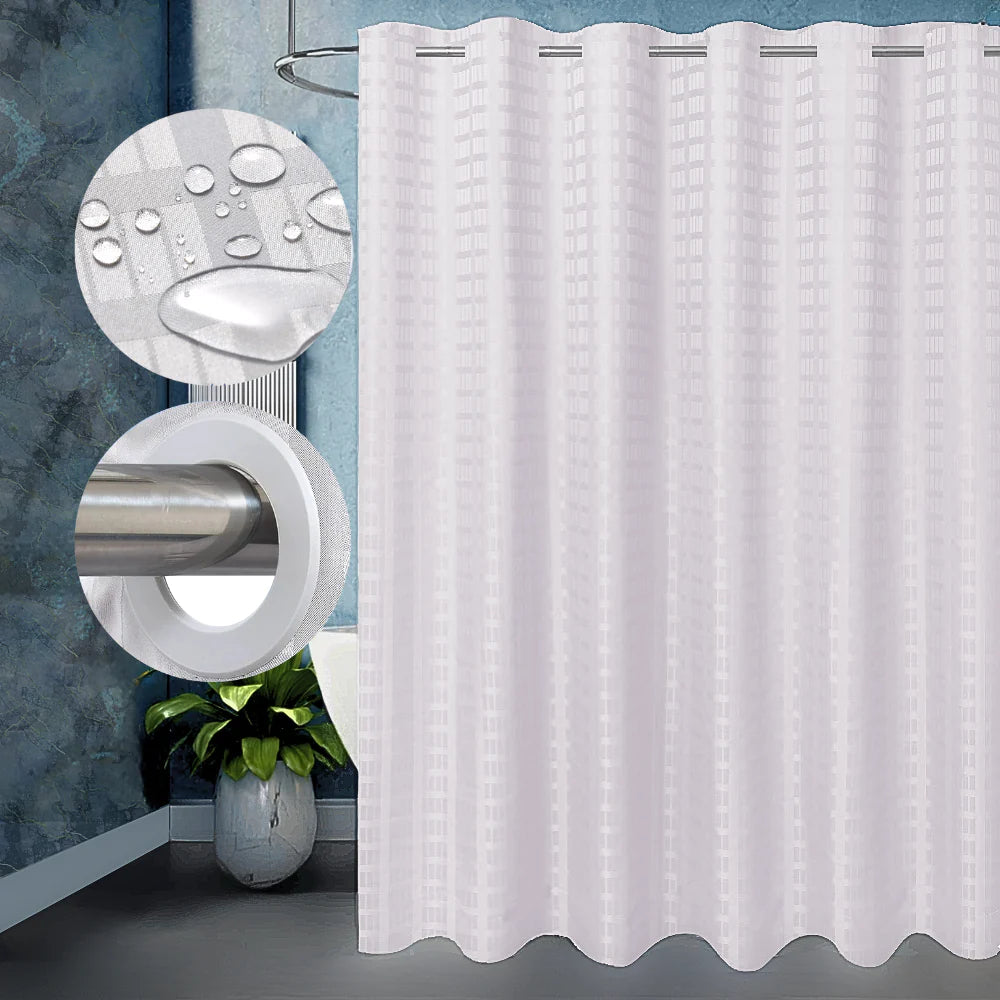 Hook Less Shower Curtain 1 Piece - White lattice