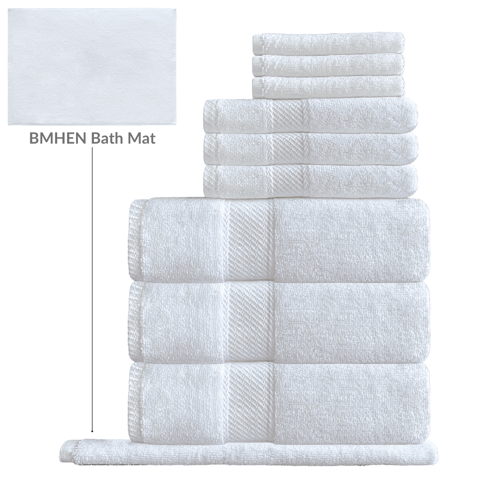 Border design white cotton towel set wholesale H1 SERIES Towel Set - 10 Pc