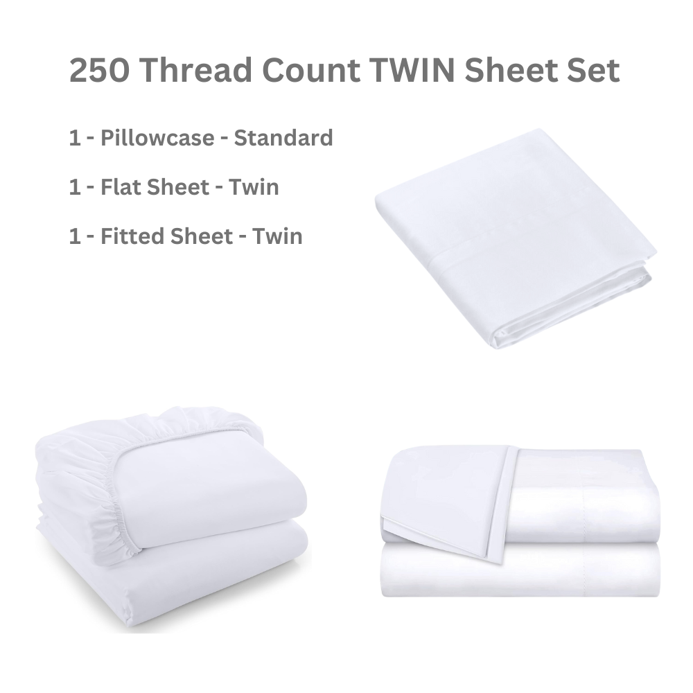 250 Thread Count Sheet Set - Twin - Includes 1 Pillowcase (Standard), 1 Flat Sheet (Twin), 1 Fitted Sheet (Twin)
