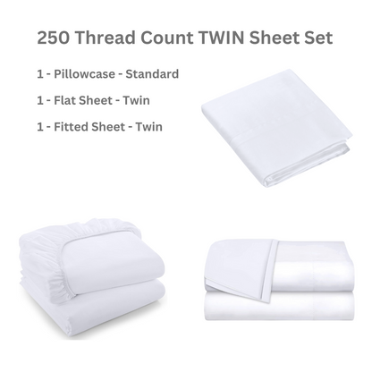 250 Thread Count Sheet Set - Twin - Includes 1 Pillowcase (Standard), 1 Flat Sheet (Twin), 1 Fitted Sheet (Twin)