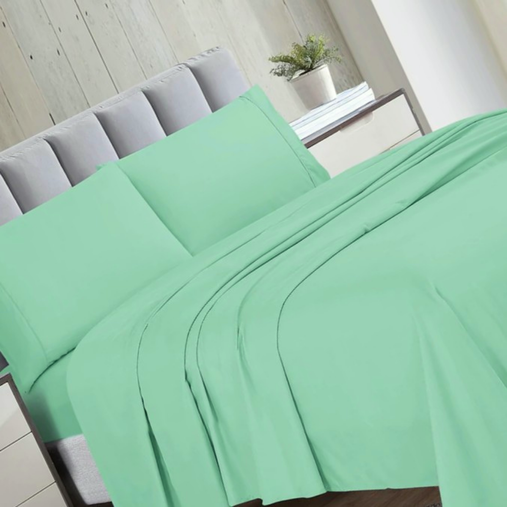 4 Piece Microfiber Solid Color Bed Sheet Set - Sea foam