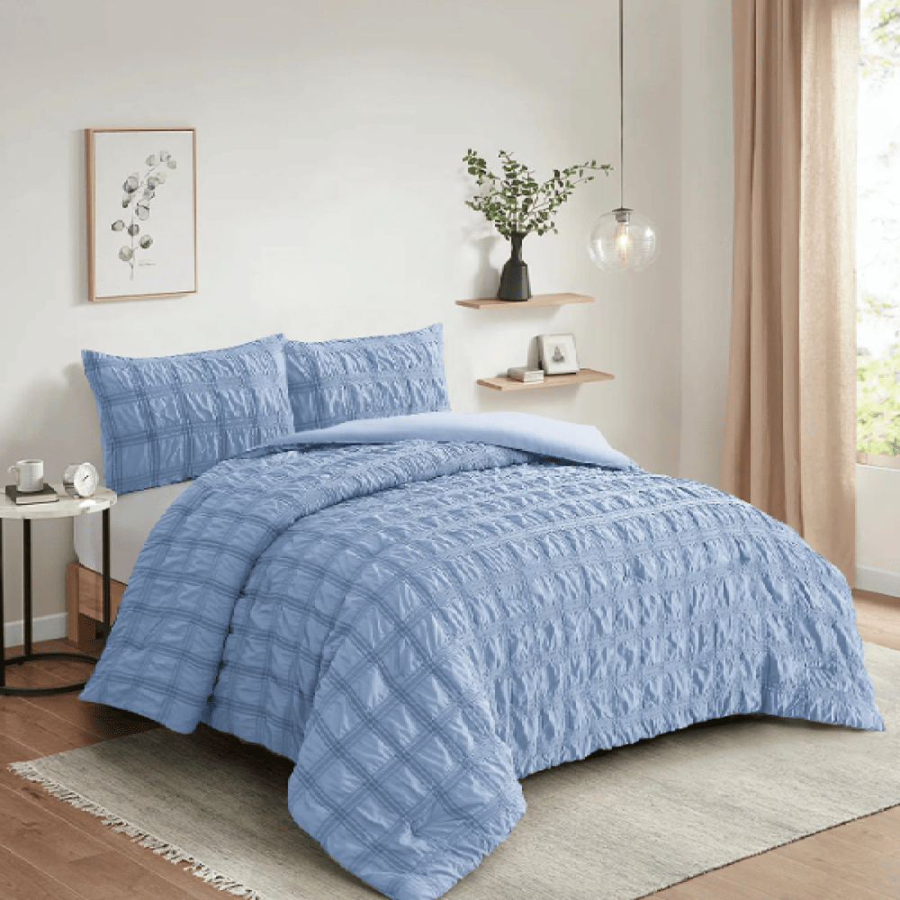 Hotel Seersucker Soft Microfiber Comforter Set Blue