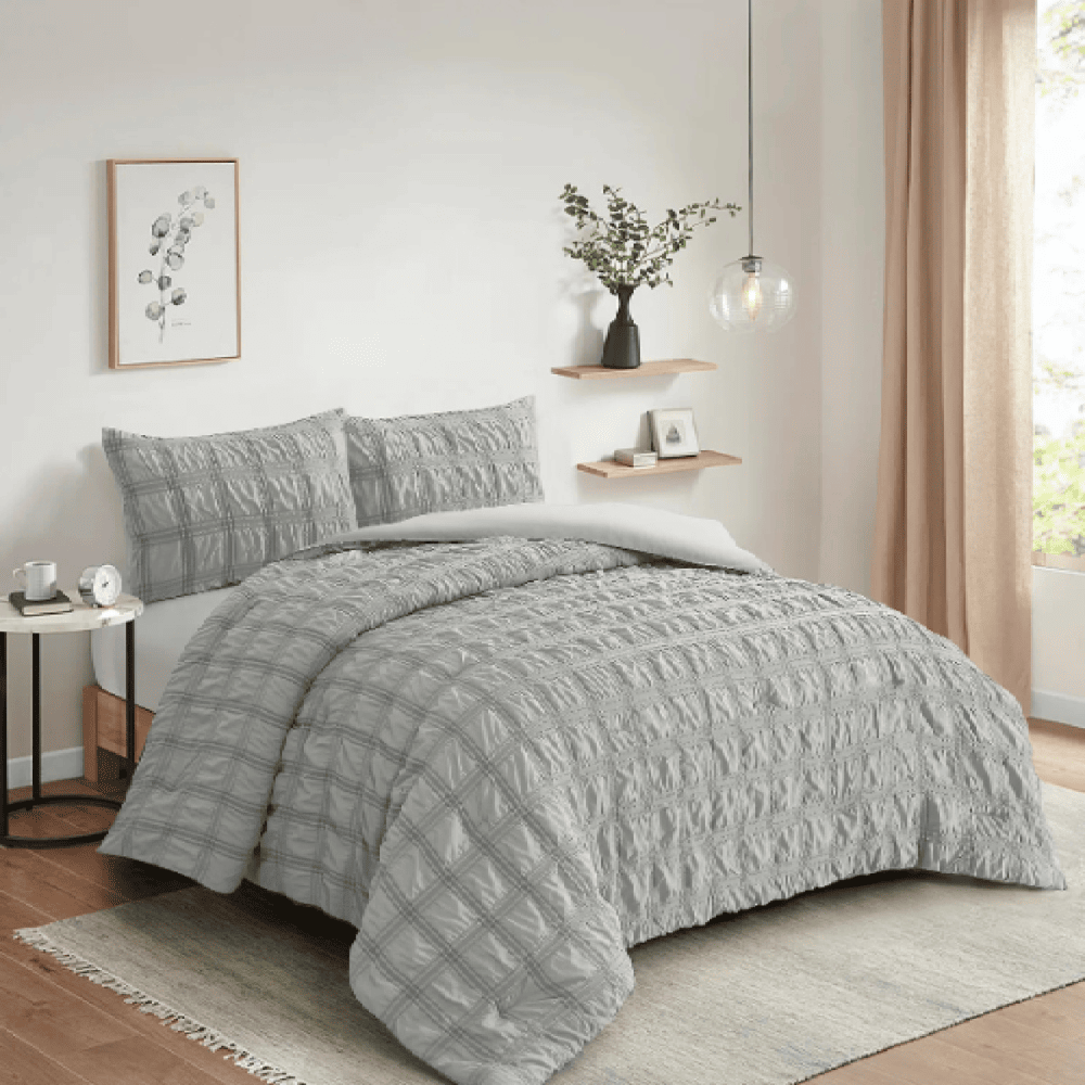 Luxury Seersucker Soft Microfiber Comforter Set Grey