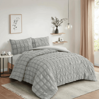 Luxury Seersucker Soft Microfiber Comforter Set Grey
