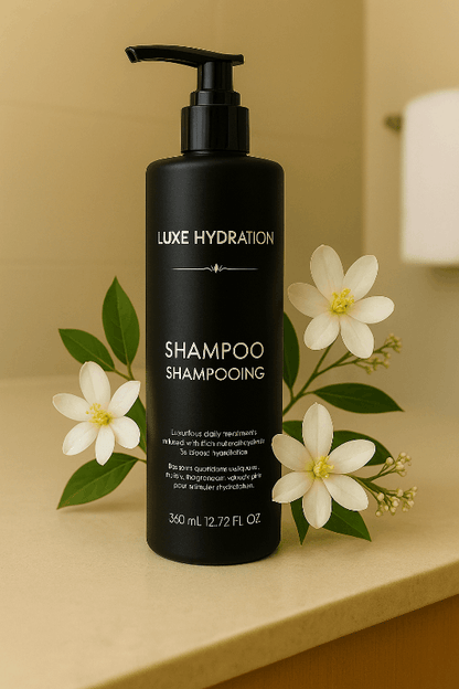 360ml Luxe Hydration shampoo for hotel and Airbnb use. Premium guest hair care amenity for hospitality and bulk supply orders.

