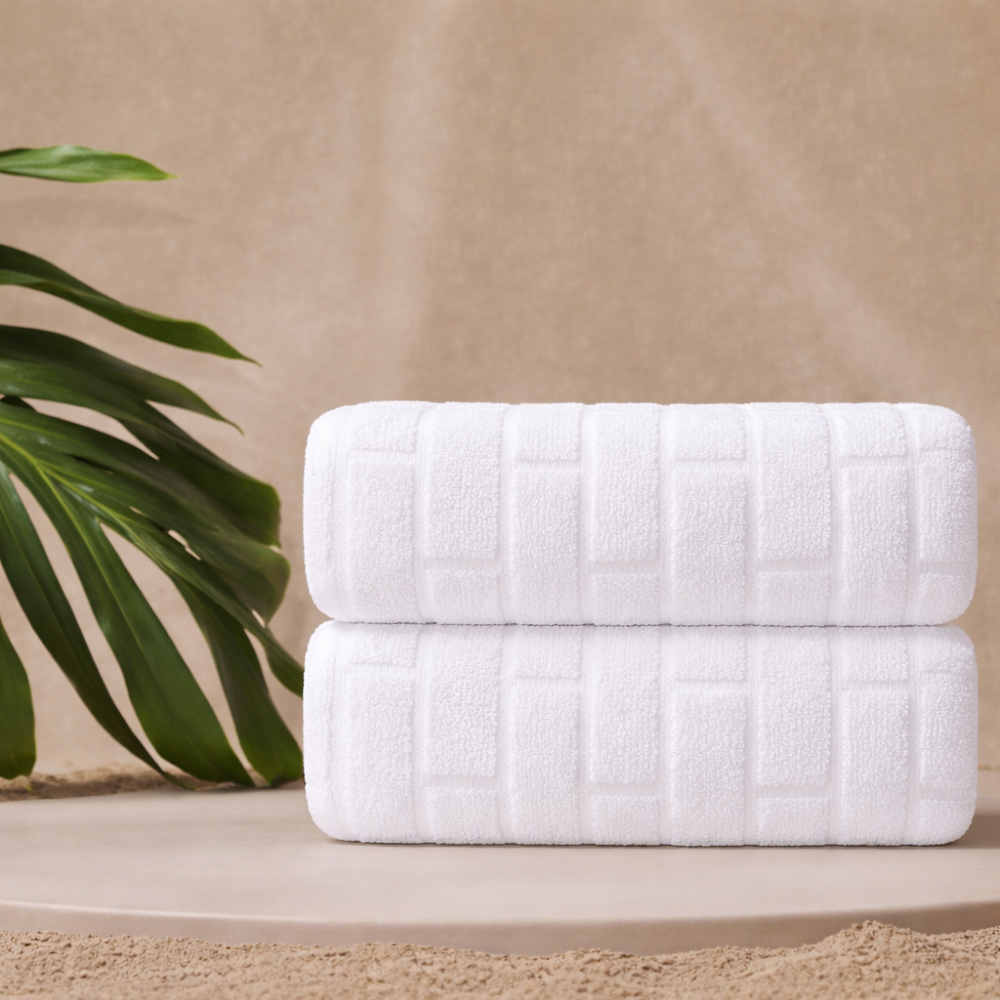 Oversized cotton towel presented in a clean setting, delivering a premium, hotel-style comfort and refined look