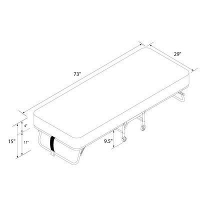 Folding Roll Away Guest Bed with 5" Mattress - Dimension