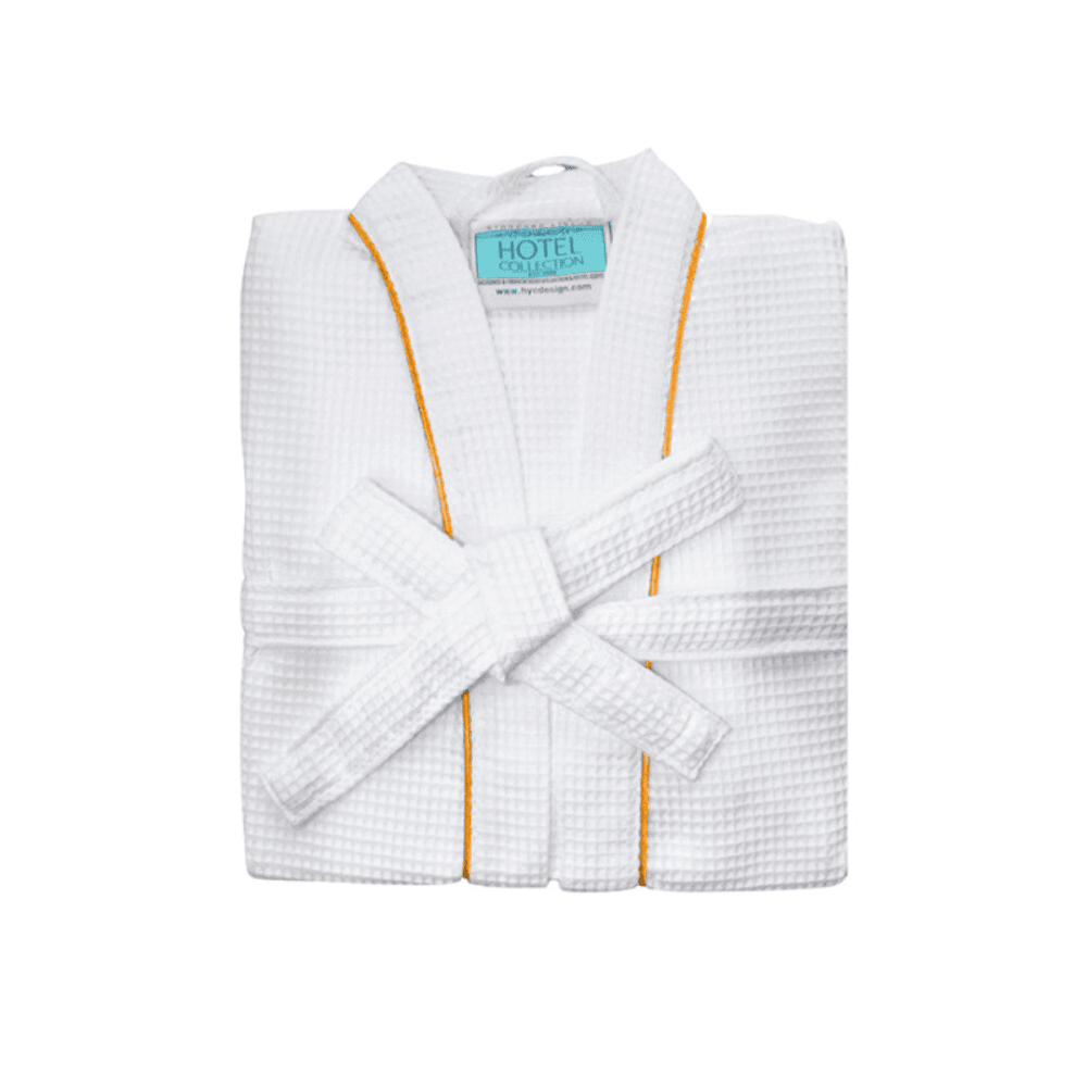 Waffle Kimono Bathrobe with gold stripe