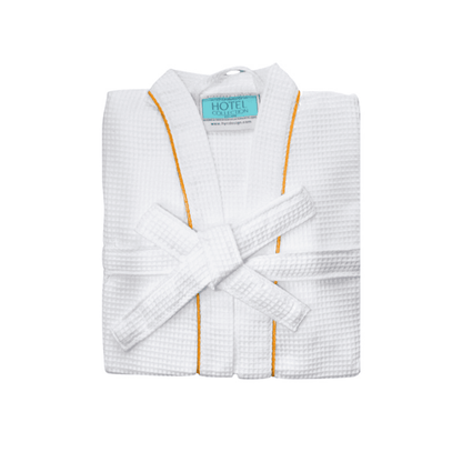 Waffle Kimono Bathrobe with gold stripe