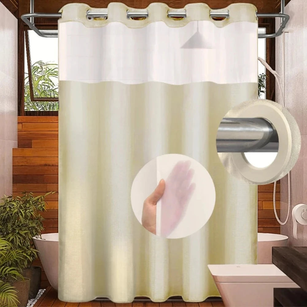 Hook Less Shower Curtain 1 Piece with Translucent Window