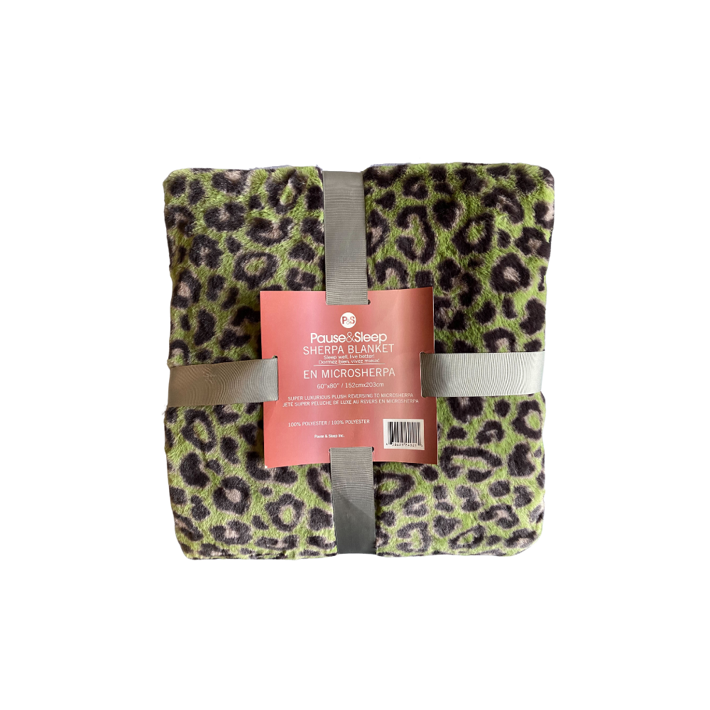 Sherpa Blanket - Green Leopard Print Design