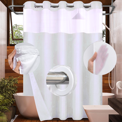 Hook Less White Shower Curtain. 