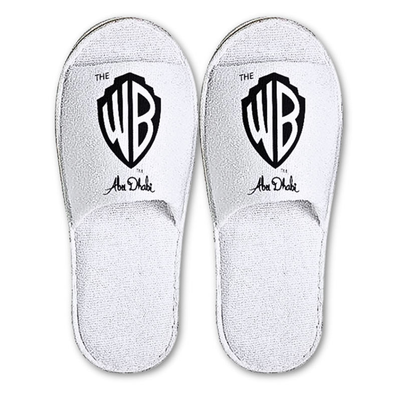 Embroidered WB Logo White Open Toe Slippers.