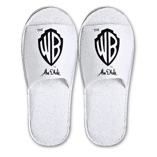 Embroidered WB Logo White Open Toe Slippers.