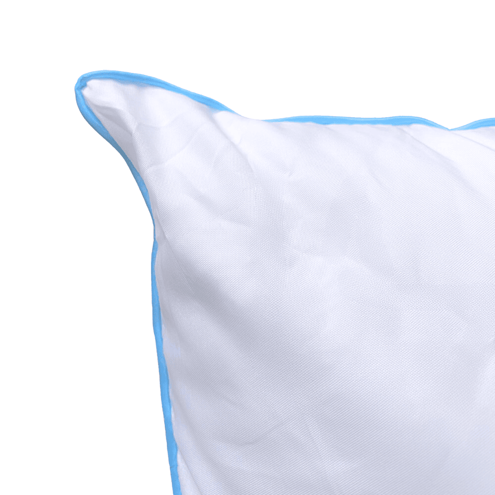 IHG- Soft Pillow with blue piping Affordable king-size pillow featuring memory foam and anti-allergy properties, designed to provide premium comfort in dorm rooms or budget-friendly homes