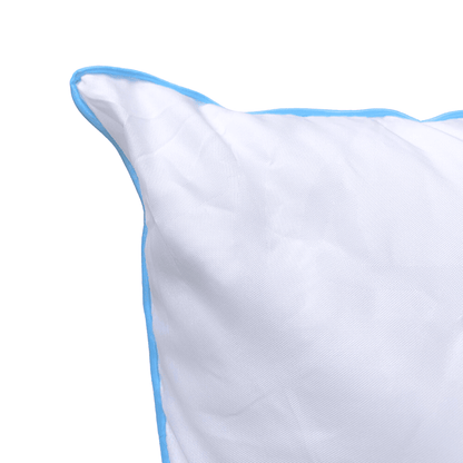 IHG- Soft Pillow with blue piping Affordable king-size pillow featuring memory foam and anti-allergy properties, designed to provide premium comfort in dorm rooms or budget-friendly homes
