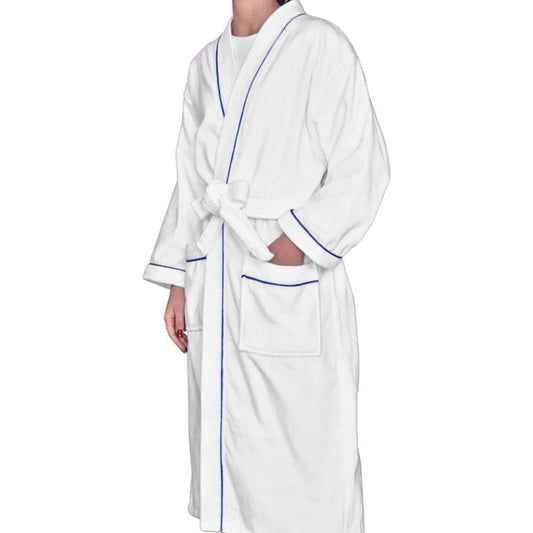 Velour Terry Kimono Bathrobe- blue piping