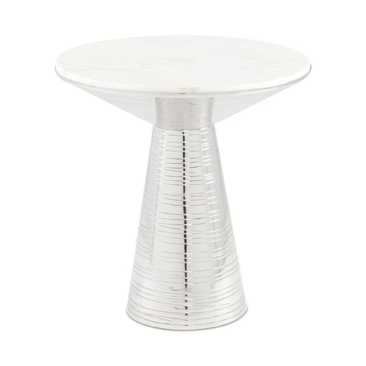 Valentine End Table- White Marbel with Silver Frame