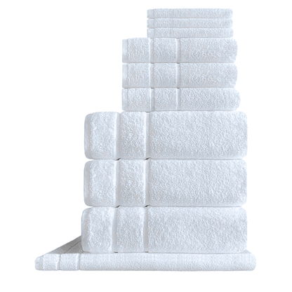 Stylish and functional hotel towels available in bulk quantities, perfect for meeting the diverse needs of vacation rental hosts and hospitality businesses. FP SERIES Towel Set - 10pc