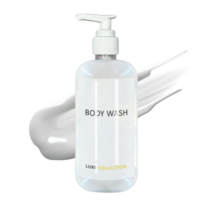 Luxe collection body wash in 300 ml bottle, with white pump perfect for hotel bathrooms, Airbnb and hospitality use.