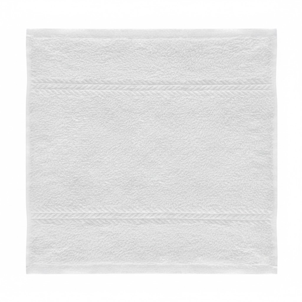 White cotton washcloth with a soft terry texture, designed for dependable absorbency and everyday guest comfort