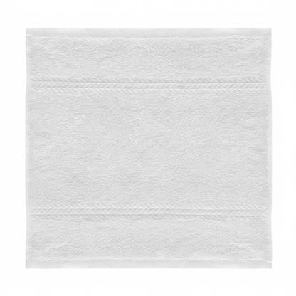 White cotton washcloth with a soft terry texture, designed for dependable absorbency and everyday guest comfort