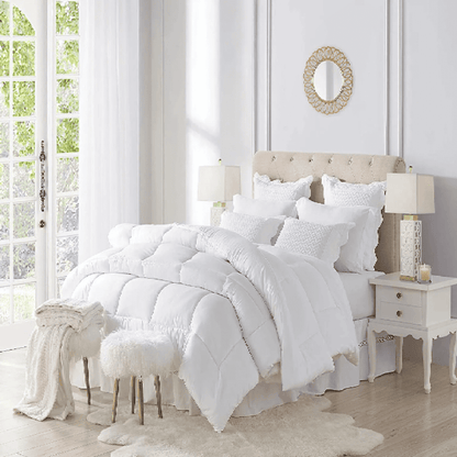 All Season Bedding Down Alternative Comforter - Heavy Fill -White Multi-colored decorative blanket featuring cooling technology and orthopedic properties, perfect for stylish comfort in Airbnb rentals