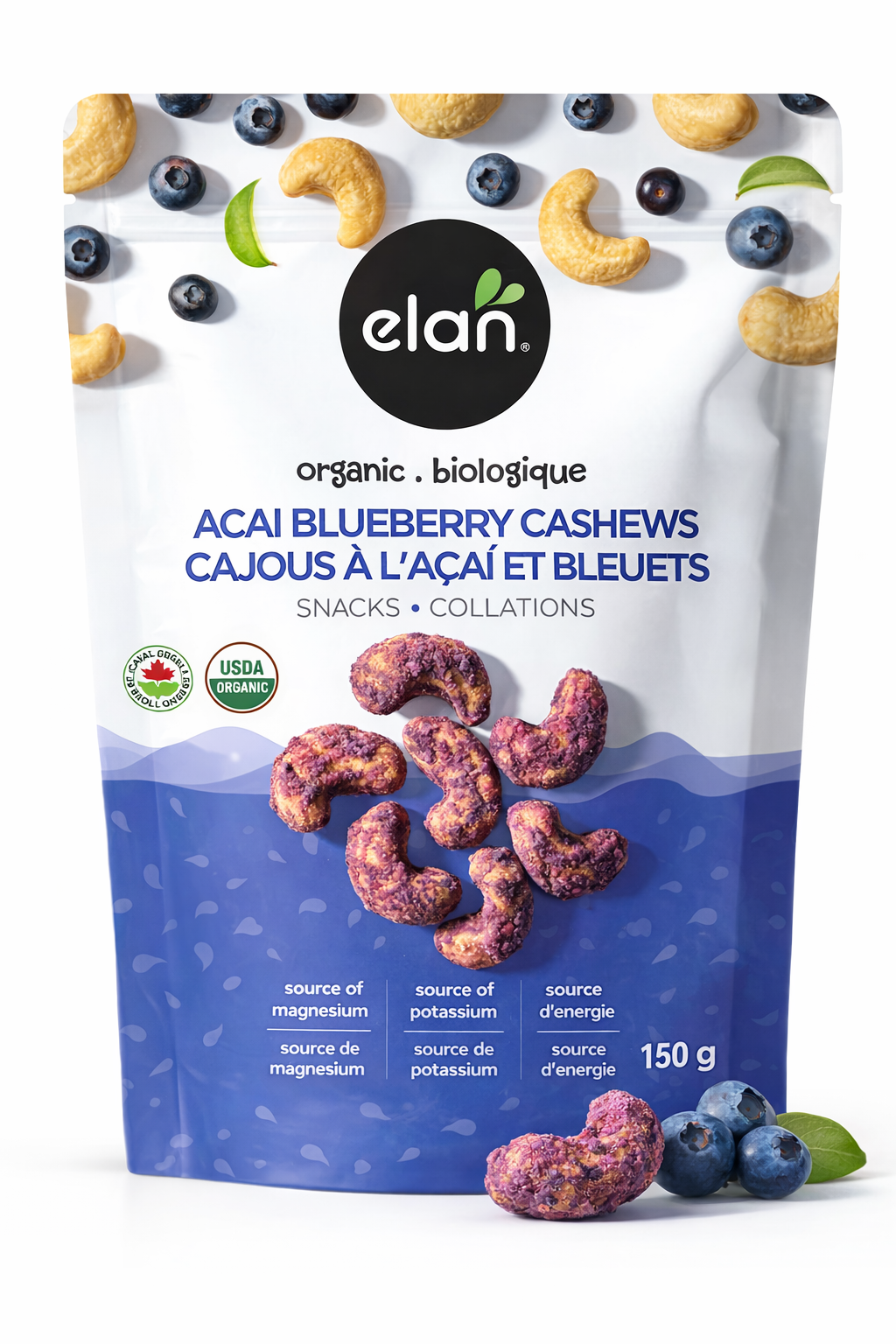 Acai blueberry cashews trail mix, antioxidant rich nut snack for retail and on the go snacking