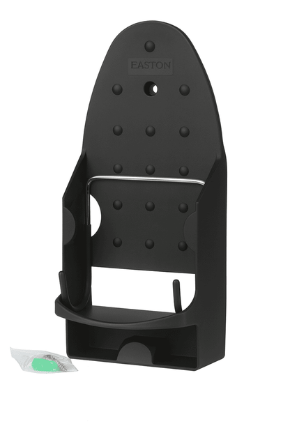 Black wall-mounted iron holder with included wall plugs and screws, perfect for hotel or resort use.