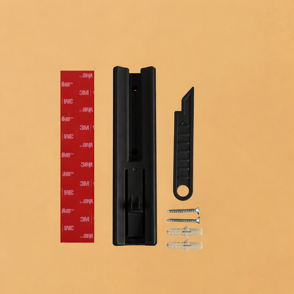 Metal bracket with included keys, designed for secure mounting and maintenance access in equipment or wall fixture applications