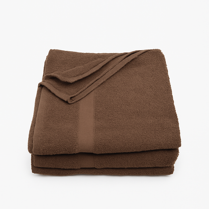 Brown 100% combed cotton bath towel, soft and absorbent, ideal for luxury spas, hotels, or healthcare facilities.