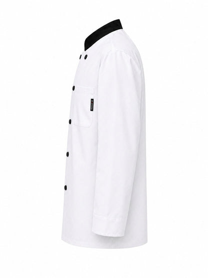 Hotel grade chef jacket white with black collar, double breasted kitchen coat for chefs, restaurants and catering staff