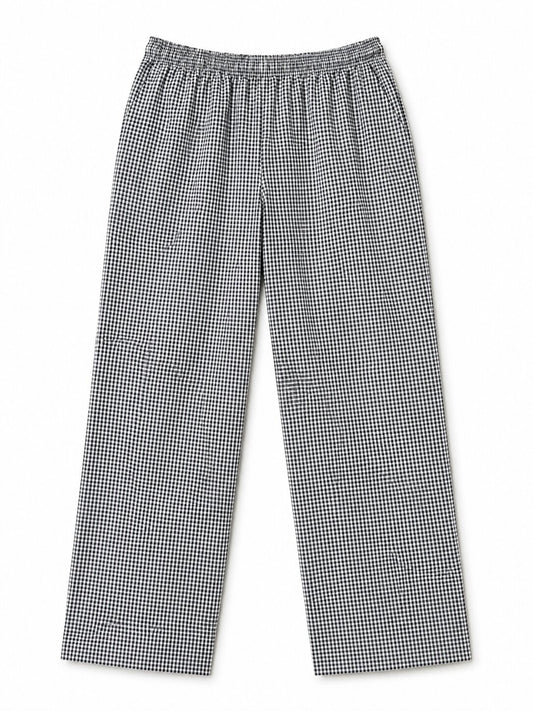 Chef pants checkered black white, elastic waist kitchen trousers for hospitality, catering and culinary professionals