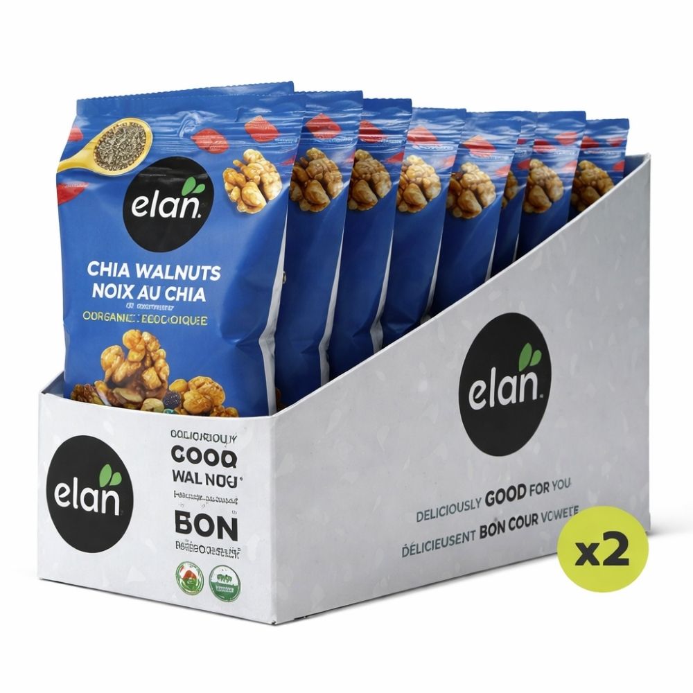 Chia walnuts snack size pack, healthy nut mix for on the go snacking and retail use