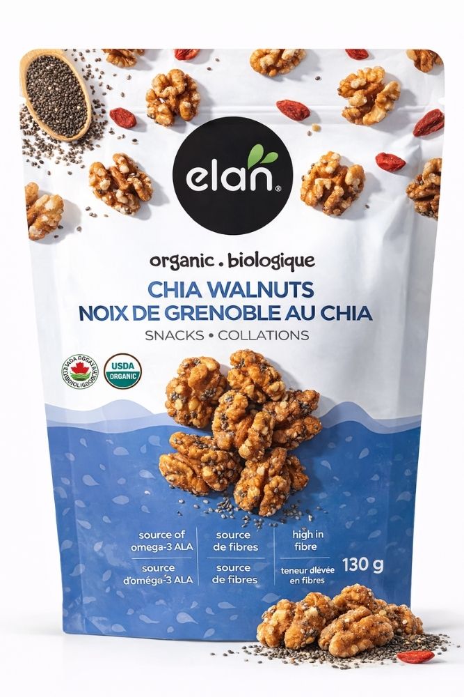 Chia walnuts snack mix, omega rich nut blend for healthy snacking and retail use