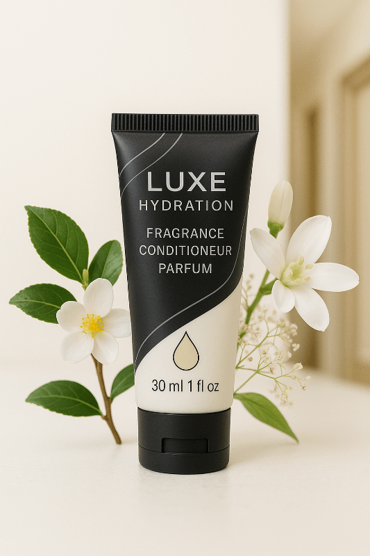 Hotel conditioner 30ml with bergamot and amber wood fragrance. Ideal for elegant guest bathrooms in inns and resorts.