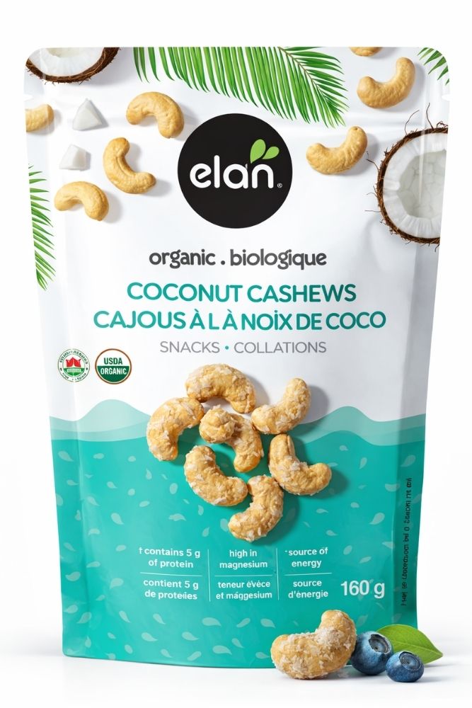 Coconut cashews snack mix, sweet and crunchy nut snack for retail and hospitality use