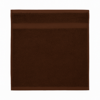 Brown 12x12" spa and hotel washcloth, soft, quick-drying, and durable—perfect for sensitive skin in hospitality settings.