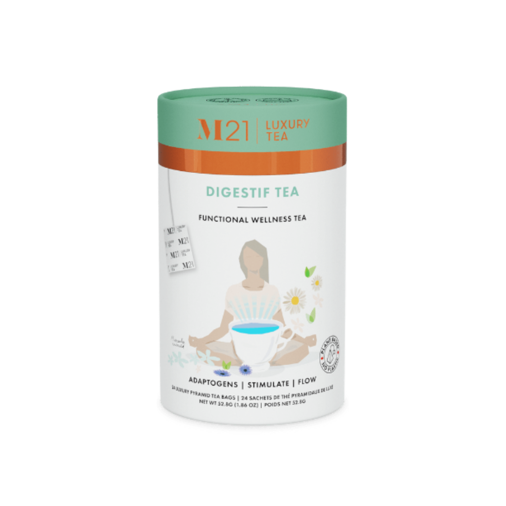 Digestif herbal tea with soothing mint and gentle herbs. A calming, caffeine-free blend to support digestion after meals.