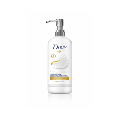 Dove body lotion, hydrating and smooth formula, ideal for hotels, guest bathrooms, and hospitality use