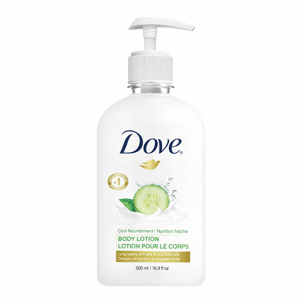 Dove cucumber body lotion bottle, soft and nourishing, perfect for hotel amenities and guest rooms