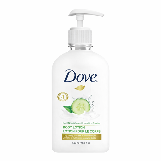 Dove cucumber body lotion bottle, soft and nourishing, perfect for hotel amenities and guest rooms
